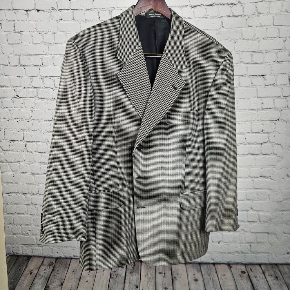 Gianfranco Ruffini Mens 44S Houndstooth Blazer 100% Wool 3 Sport Coat Black‎